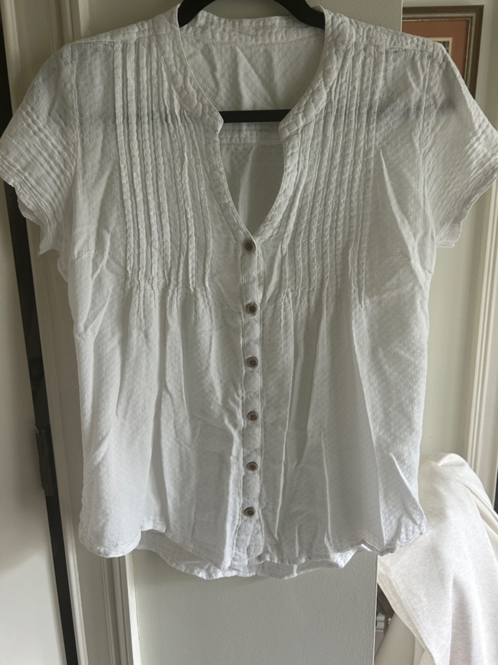 White Pintuck Button-Front Women's Top